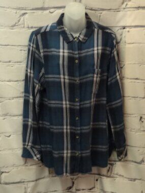 Sonoma Blue & White Plaid Button Down Shirt w/Front Pocket